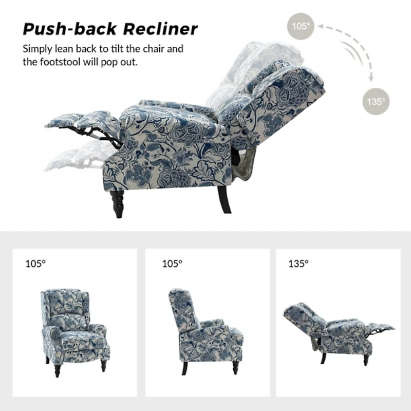 Asikli Blue Jacobean Manual Recliner