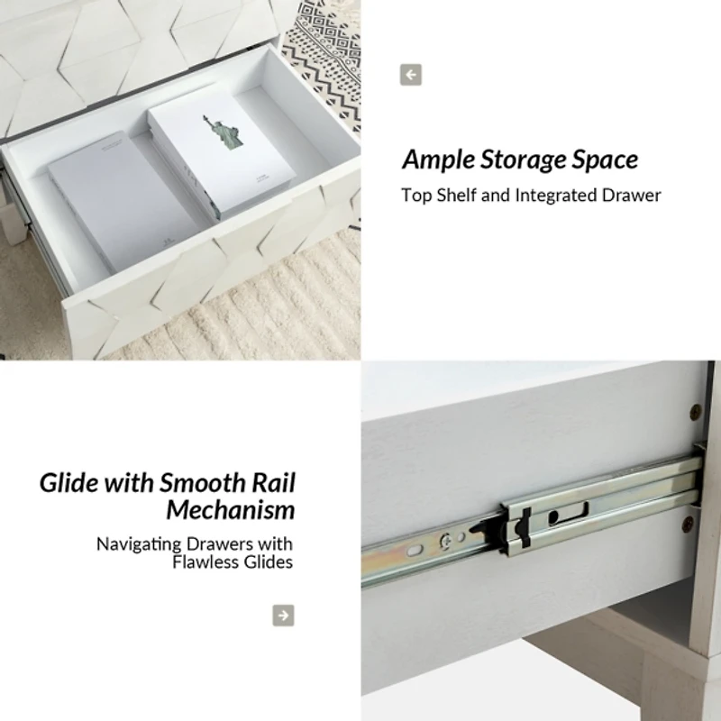 Helga White Wood Charging Nightstand