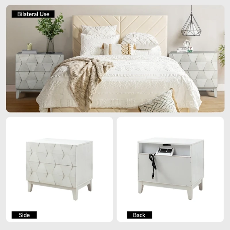 Helga White Wood Charging Nightstand