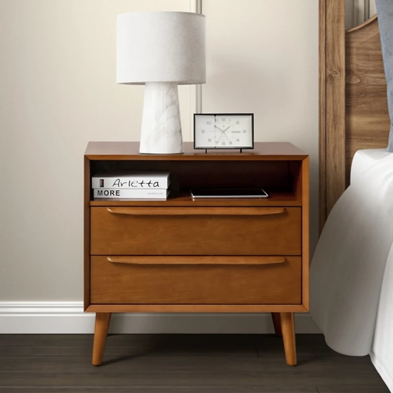 Frieda Acorn Brown 2 Drawer Charging Nightstand
