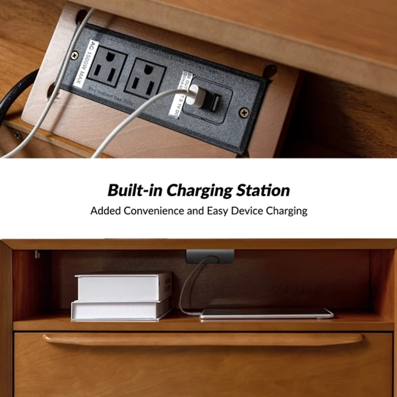 Frieda Acorn Brown 2 Drawer Charging Nightstand