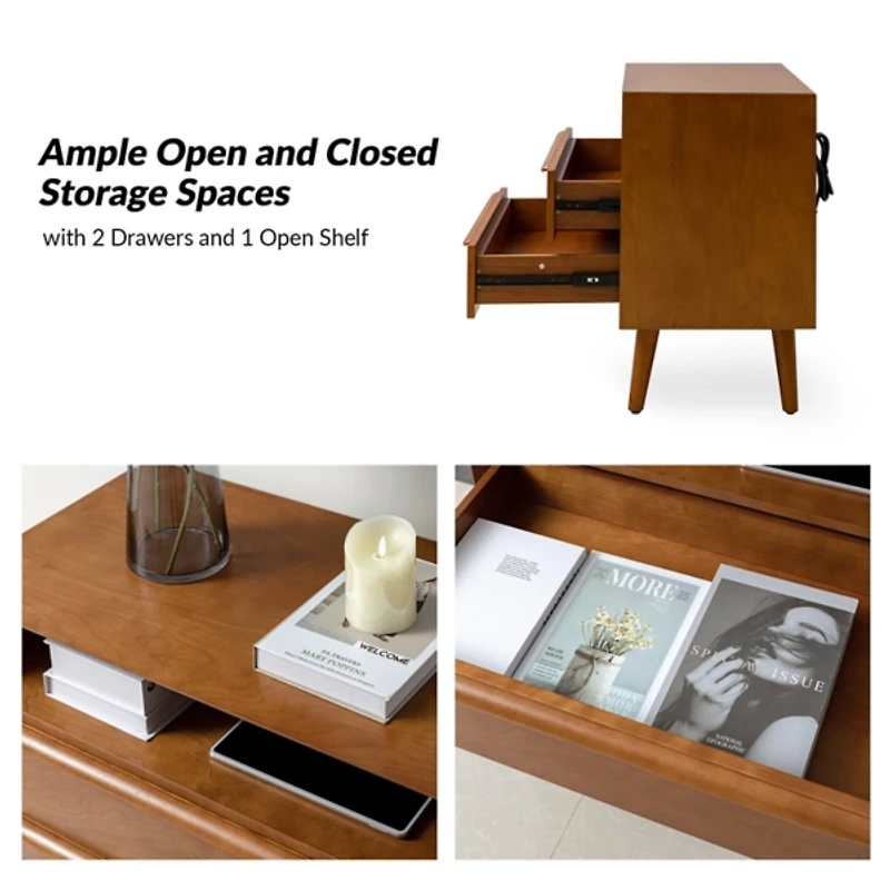 Frieda Acorn Brown 2 Drawer Charging Nightstand