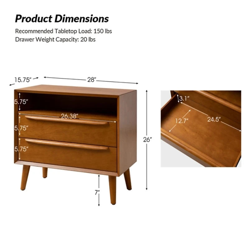 Frieda Acorn Brown 2 Drawer Charging Nightstand