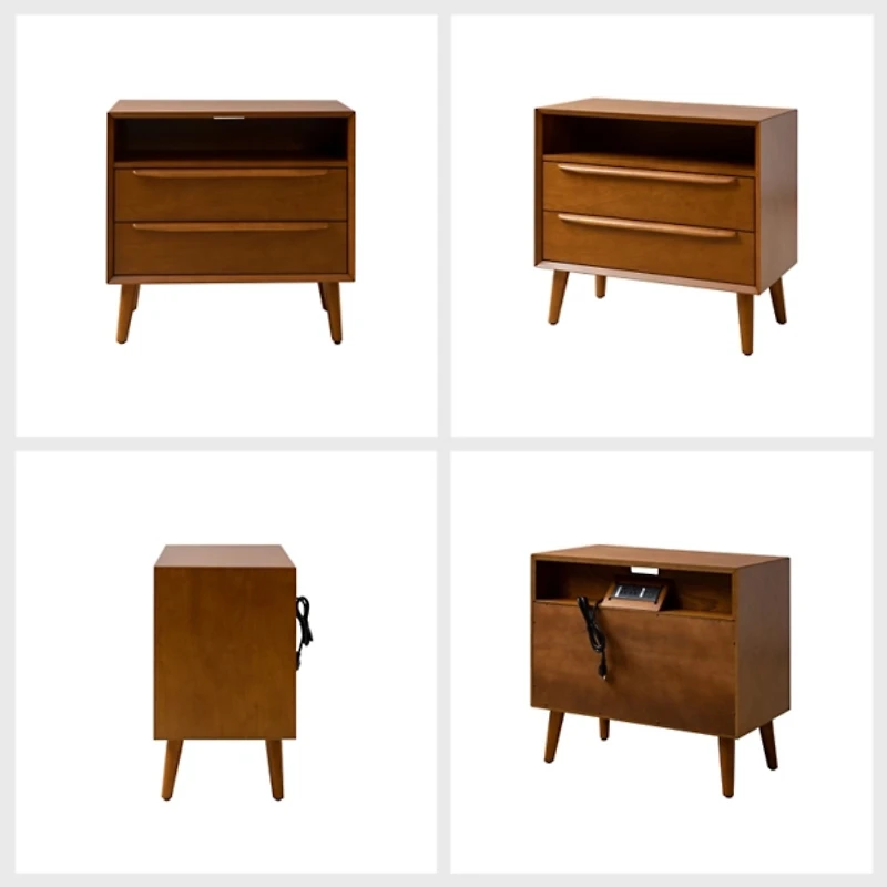 Frieda Acorn Brown 2 Drawer Charging Nightstand