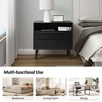 Frieda Black Wood 2 Drawer Charging Nightstand