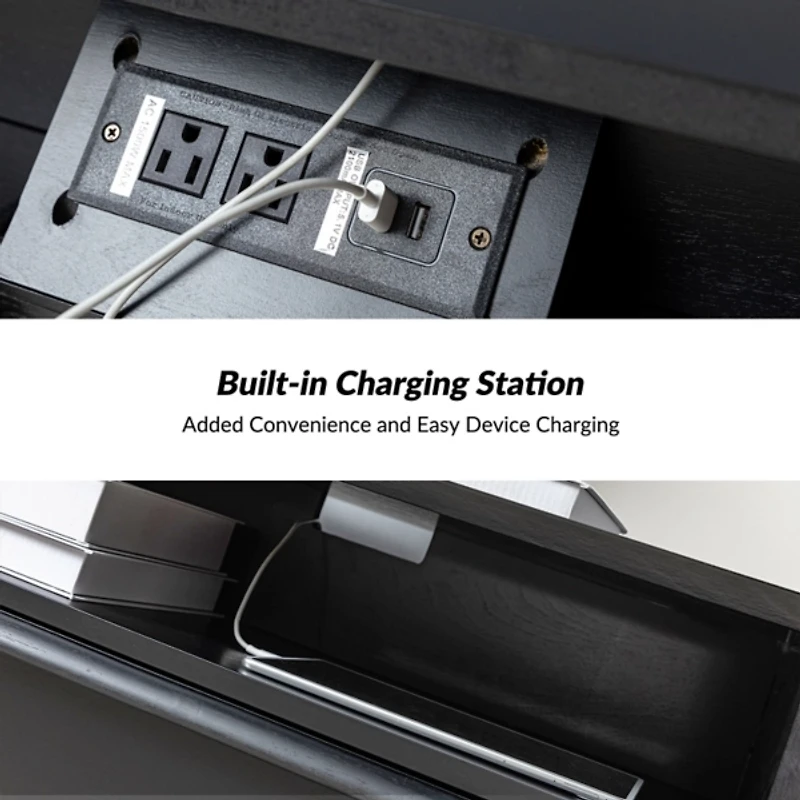 Frieda Black Wood 2 Drawer Charging Nightstand