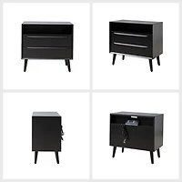 Frieda Black Wood 2 Drawer Charging Nightstand