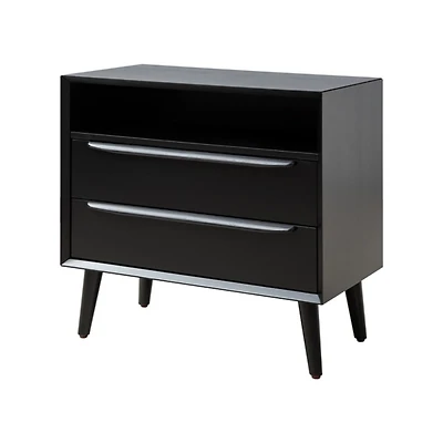 Frieda Black Wood 2 Drawer Charging Nightstand