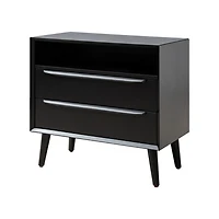 Frieda Black Wood 2 Drawer Charging Nightstand