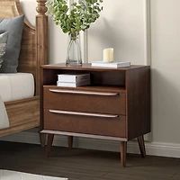 Frieda Walnut Brown 2 Drawer Charging Nightstand