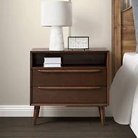 Frieda Walnut Brown 2 Drawer Charging Nightstand