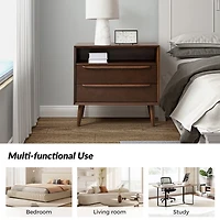 Frieda Walnut Brown 2 Drawer Charging Nightstand