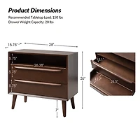 Frieda Walnut Brown 2 Drawer Charging Nightstand