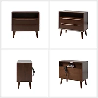 Frieda Walnut Brown 2 Drawer Charging Nightstand
