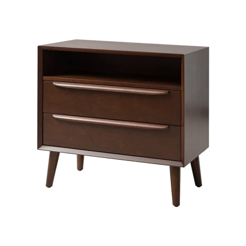 Frieda Walnut Brown 2 Drawer Charging Nightstand