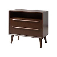 Frieda Walnut Brown 2 Drawer Charging Nightstand