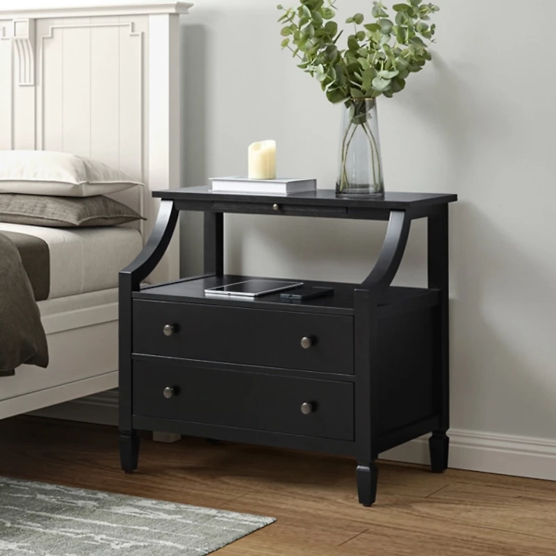 Bernadette Black Wood Charging Nightstand