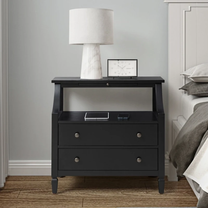 Bernadette Black Wood Charging Nightstand