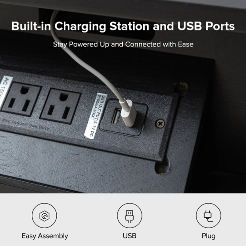 Bernadette Black Wood Charging Nightstand