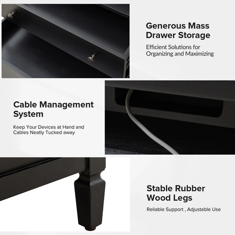 Bernadette Black Wood Charging Nightstand