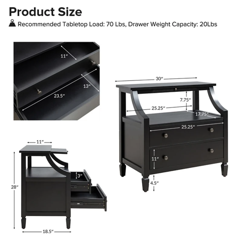 Bernadette Black Wood Charging Nightstand