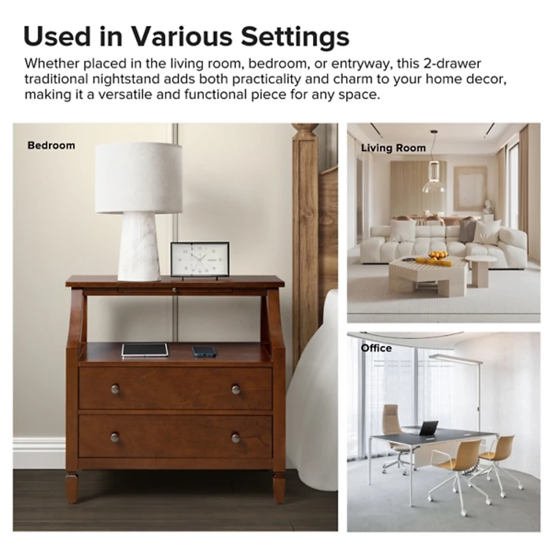 Bernadette Walnut Brown Charging Nightstand