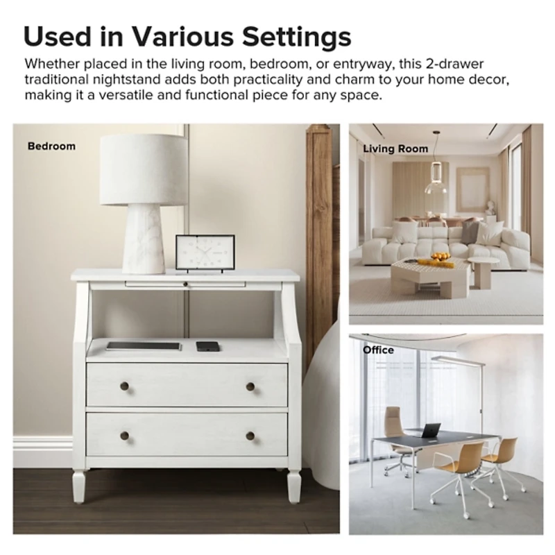 Bernadette White Wood Charging Nightstand