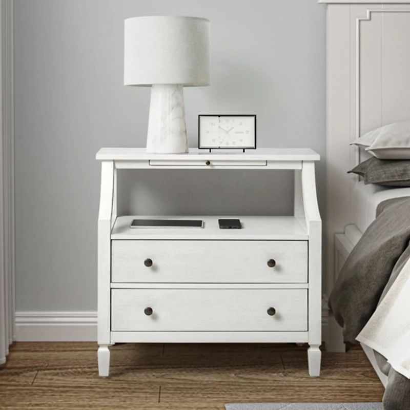 Bernadette White Wood Charging Nightstand