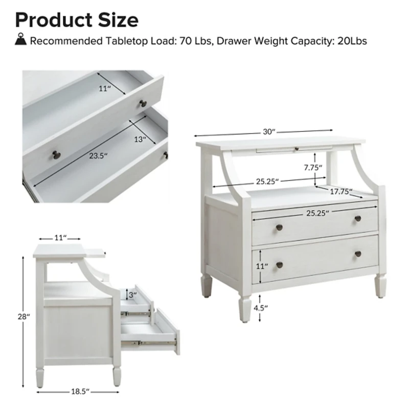 Bernadette White Wood Charging Nightstand