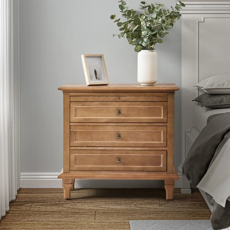 Acorn Brown Dominic 3 Drawer Charging Nightstand