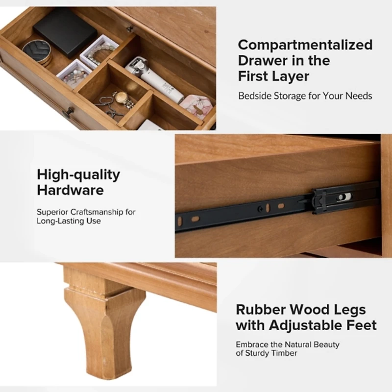 Acorn Brown Dominic 3 Drawer Charging Nightstand