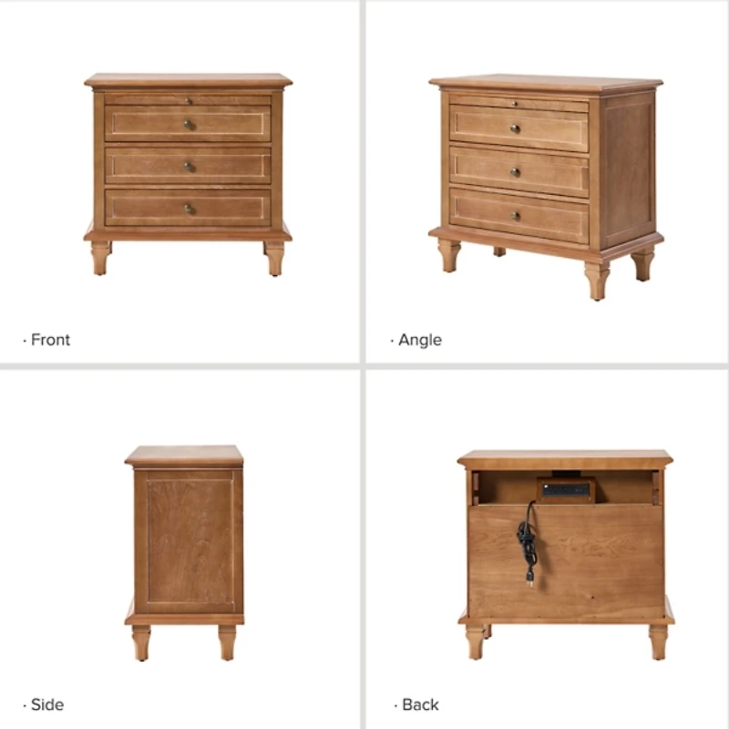 Acorn Brown Dominic 3 Drawer Charging Nightstand