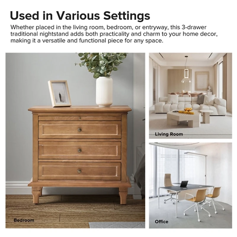 Acorn Brown Dominic 3 Drawer Charging Nightstand