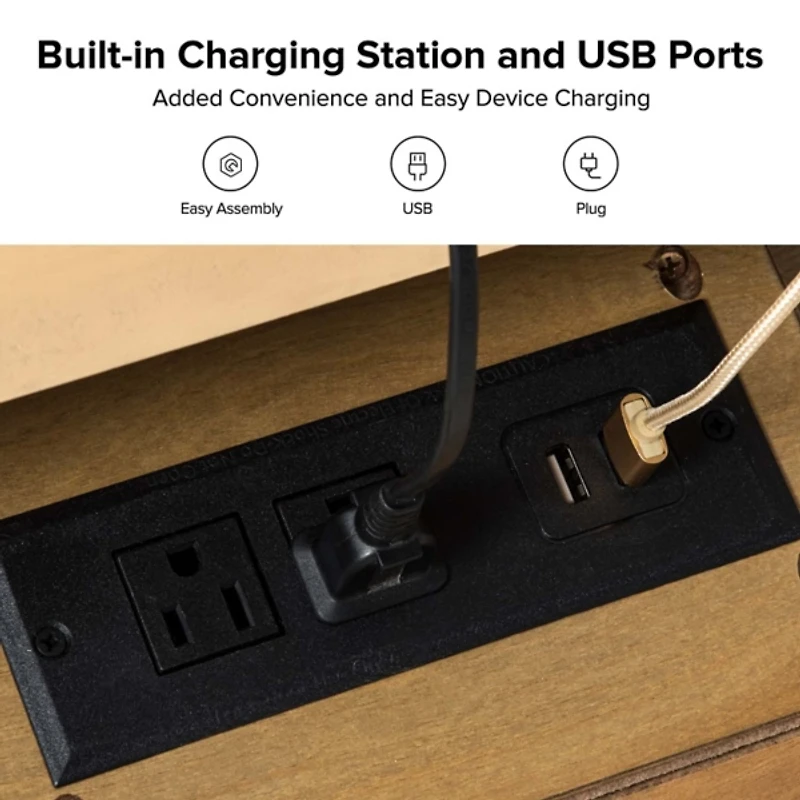 Natural Wood Dominic 3 Drawer Charging Nightstand