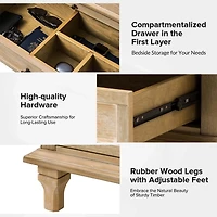 Natural Wood Dominic 3 Drawer Charging Nightstand