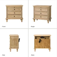 Natural Wood Dominic 3 Drawer Charging Nightstand