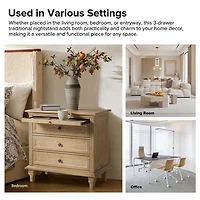 Natural Wood Dominic 3 Drawer Charging Nightstand