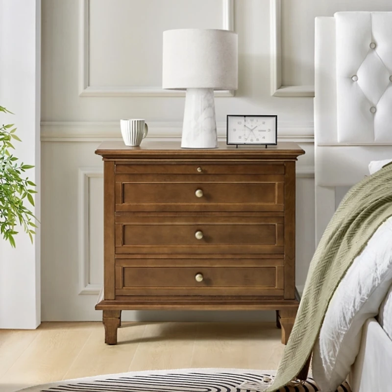 Walnut Brown Dominic 3 Drawer Charging Nightstand