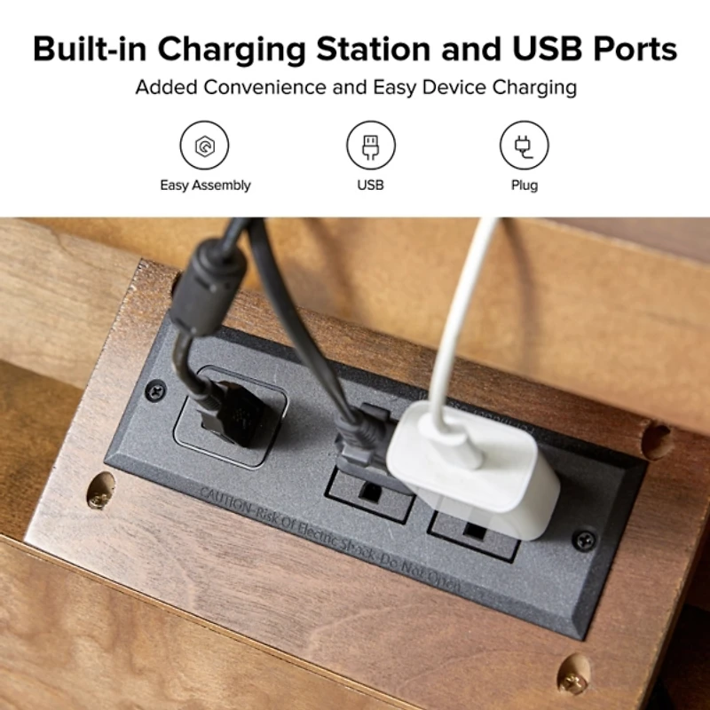 Walnut Brown Dominic 3 Drawer Charging Nightstand