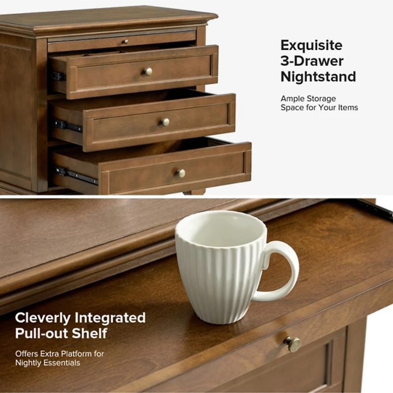 Walnut Brown Dominic 3 Drawer Charging Nightstand