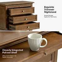 Walnut Brown Dominic 3 Drawer Charging Nightstand