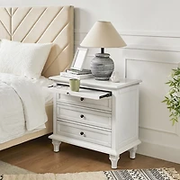 White Wood Dominic 3 Drawer Charging Nightstand