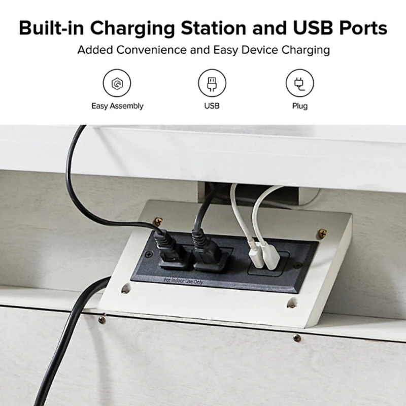 White Wood Dominic 3 Drawer Charging Nightstand