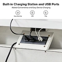 White Wood Dominic 3 Drawer Charging Nightstand