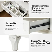 White Wood Dominic 3 Drawer Charging Nightstand