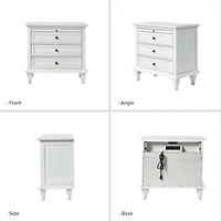 White Wood Dominic 3 Drawer Charging Nightstand