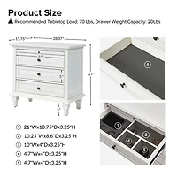 White Wood Dominic 3 Drawer Charging Nightstand