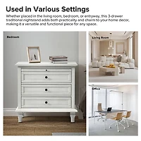 White Wood Dominic 3 Drawer Charging Nightstand