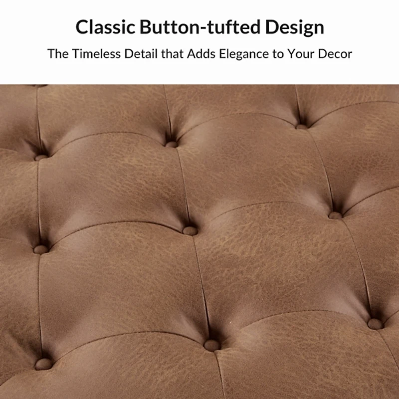 Camel Faux Leather Irvin Flip-Top Storage Ottoman