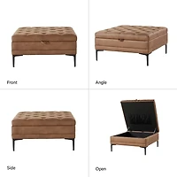 Camel Faux Leather Irvin Flip-Top Storage Ottoman